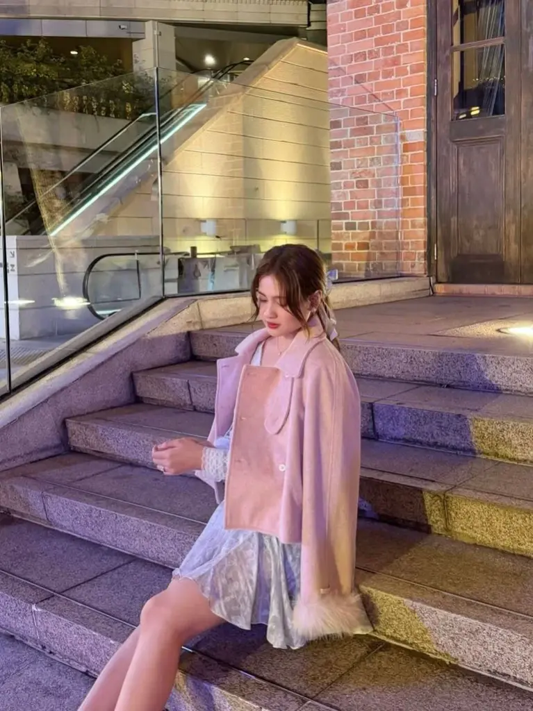 #HANNA-made# Romantic Pink Double-Breasted Cashmere Coat